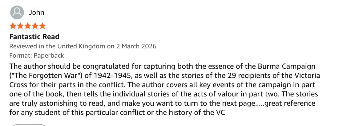 VCGCOnline's tweet photo. Fabulous first review on Amazon following the publication of my new book on Saturday #burma #forgottenwar #ww2 #fourteentharmy https://t.co/u0kD9DgWWf