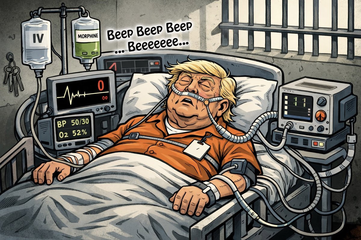 donelson52's tweet photo. I have a recurring dream in which #MangoWanker #Turdking #Mobster is at a rally, pisses himself, and has a massive stroke...

Disabling and debilitating, unable to speak, type or tweet, incontinent and helpless, fed through an IV, guards taunting him and spilling his poop-tray, but fully aware of the prison hospital for life. (with Epstein telling his secrets, too-loud on the radio 24/7)  

#GOP #MAGA #Trump #impeach #EPSTEIN #Project2025 #antifa #ICE #AI