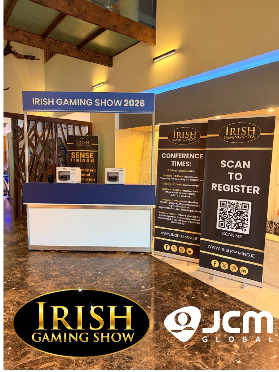 IrishGamingShow's tweet photo. We are OPEN! The 45th Irish Gaming Show is now open for the 2026 Show. We look forward to welcoming you all to Dublin today and tomorrow. 

Social Media Sponsored by @JCM Global 

https://t.co/tLIRBQQMHL

#IrishGamingShow #IGS26 #JCMGlobal #CashHandling https://t.co/40OxLqzOZ5