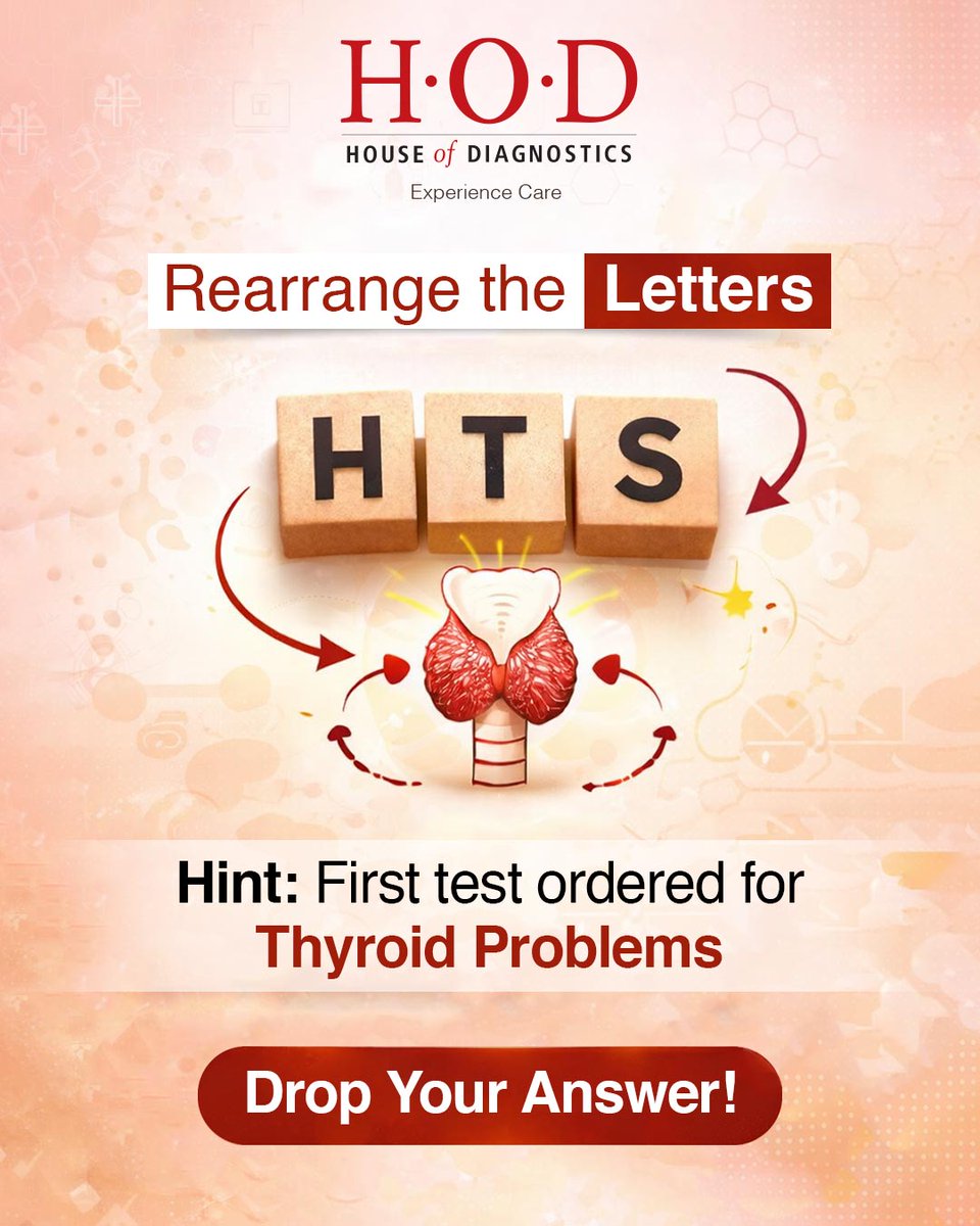 hodcare's tweet image. This test is commonly the first investigation used to assess thyroid function. Rearrange the letters to find its name.

#ThyroidTest #TSHTest #HealthQuiz #DiagnosticTests #KnowYourHealth