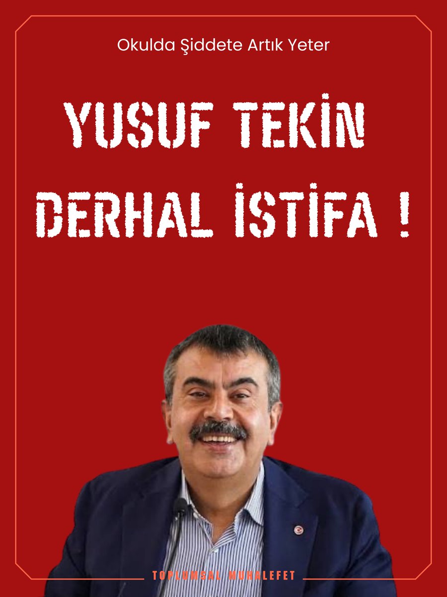 Öğretmenler, meslektaşlarının öldürülmesine karşı iş bıraktı. 

Milli Eğitim Bakanı Yusuf Tekin ise 14 saattir sessizliğini koruyor.

O sessizliği biz bozalım.

 #yusuftekini̇sti̇fa