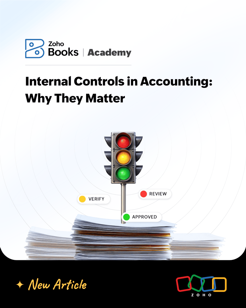 ZohoBooks's tweet photo. Cash leaks don’t usually happen overnight. They happen quietly—through missing approvals, late reconciliations, or lack of audit trails.
That’s why internal controls matter. They are not just for large corporations, they are equally critical for small businesses.
We have created a practical guide for small businesses to safeguard their finances, covering:

 • Key internal controls to implement
 • Common risks to avoid
 • A ready-to-use checklist

Read it now on the Zoho Books Academy: https://t.co/i6velr2qVC