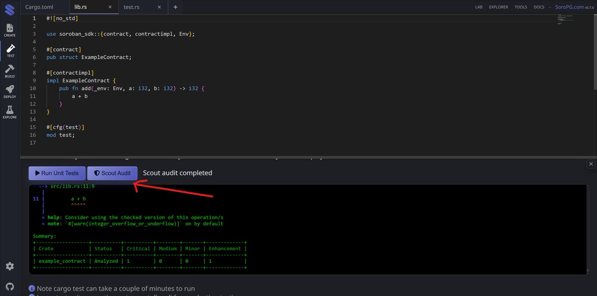james_bachini's tweet photo. You can now use @coinfabrik Scout Audit in SoroPG

Scout audit enables Stellar devs to detect common security issues and deviations from best practices

v0.7.6 release enables this at the click of a button ♥️ https://t.co/1kza7HAsj6