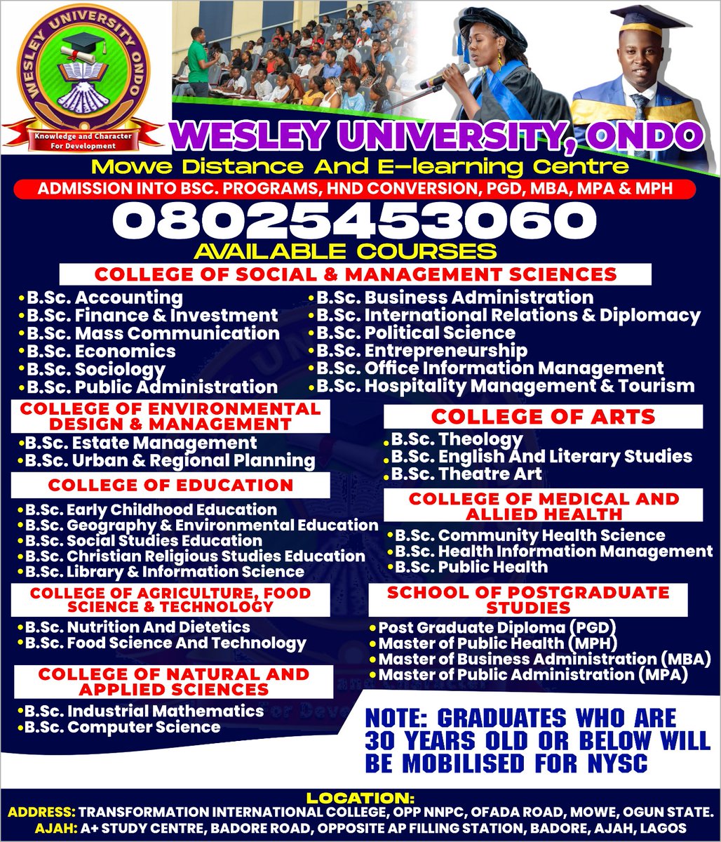 MusowoT's tweet photo. Wesley University, Ondo, Mowe Distance and E-Learning Centre #LinglingKwong #IranWar #USIranWar https://t.co/cQenx28hOc