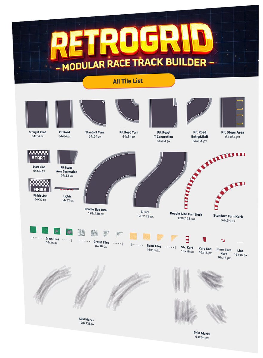 zardanya2026's tweet photo. Just Released: RetroGrid - Modular Race Track Builder!

Create thousands of unique track layouts in seconds with 38 pixel-perfect pieces! 🏎️

Get it here: https://t.co/y4SVLYRFQe

#GameDev #PixelArt #AssetPack #IndieGame #RetroGrid #AssetStore #Unity2D #GodotEngine #GameDesign https://t.co/Qsep4Gv8jZ