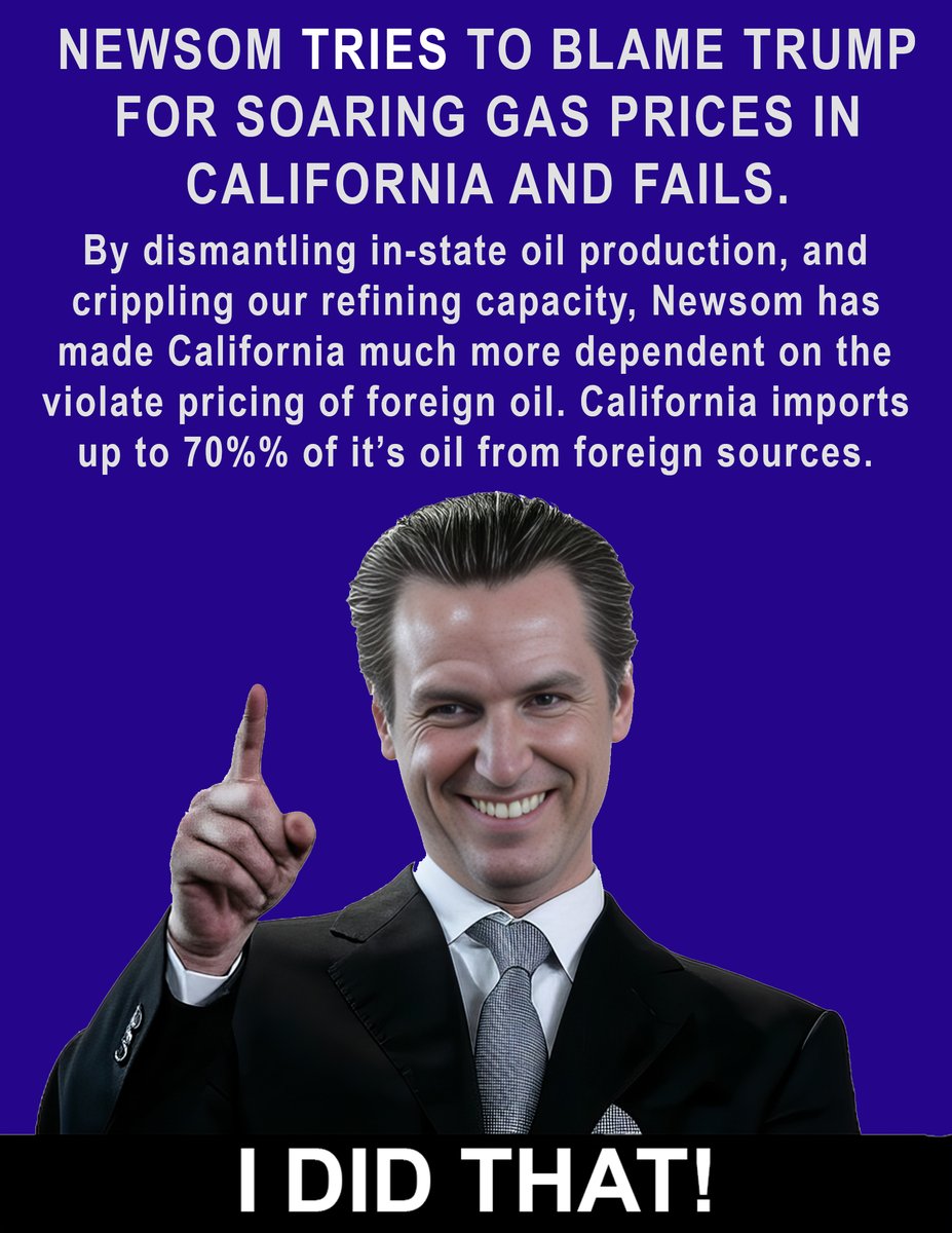 As the price of gas in California begins to soar, remember the real cause of higher gas prices in California. Newsom is just a lying POS.