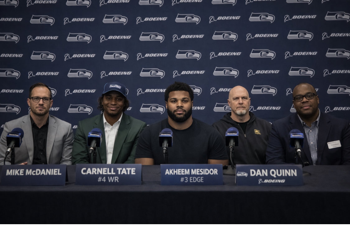 SeahawksFnF's tweet photo. First Round Picks. Press Conference. Let the work begin.
8 &amp; 13 🟢🔵 https://t.co/I6hXQn8scB