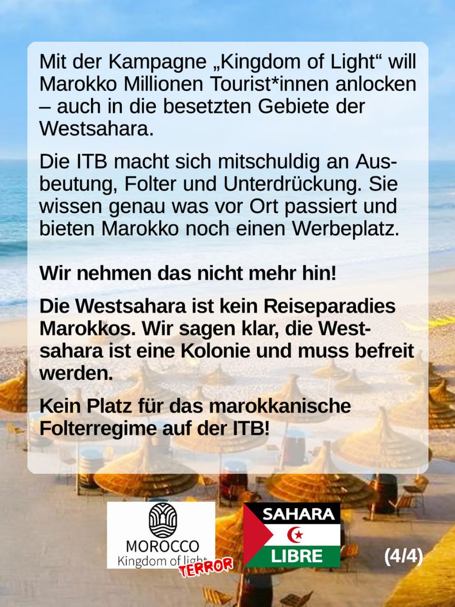 BerlinDemo's tweet photo. Arrival: Bus 143, 218, 349, M49 Haus des Rundfunks | U2 Theodor-Heuss-Platz | S41, S42, S45, S46 Messe Nord / ICC (Witzleben)
#b0403 #FreeWestsahara
2/2 https://t.co/DJBusMN3jc