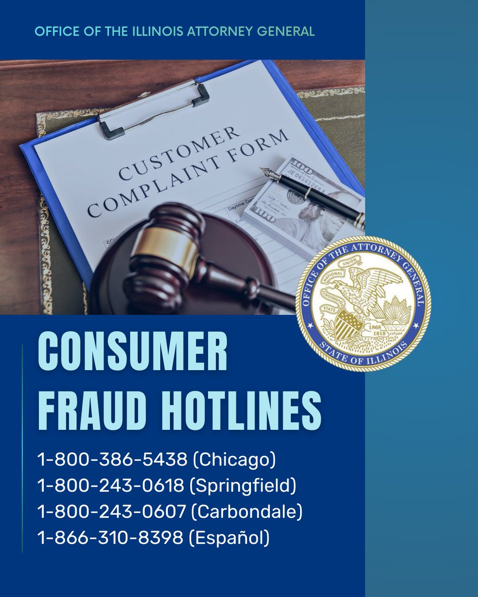 ILAttyGeneral's tweet photo. Throughout the year, and particularly during Consumer Protection Week, I urge people to be informed consumers. See the top complaints my office received last year and tips on how to avoid and report scams: https://t.co/OZzGC8DQDH

#NCPW2026 📷 https://t.co/uk6yCD1cGx