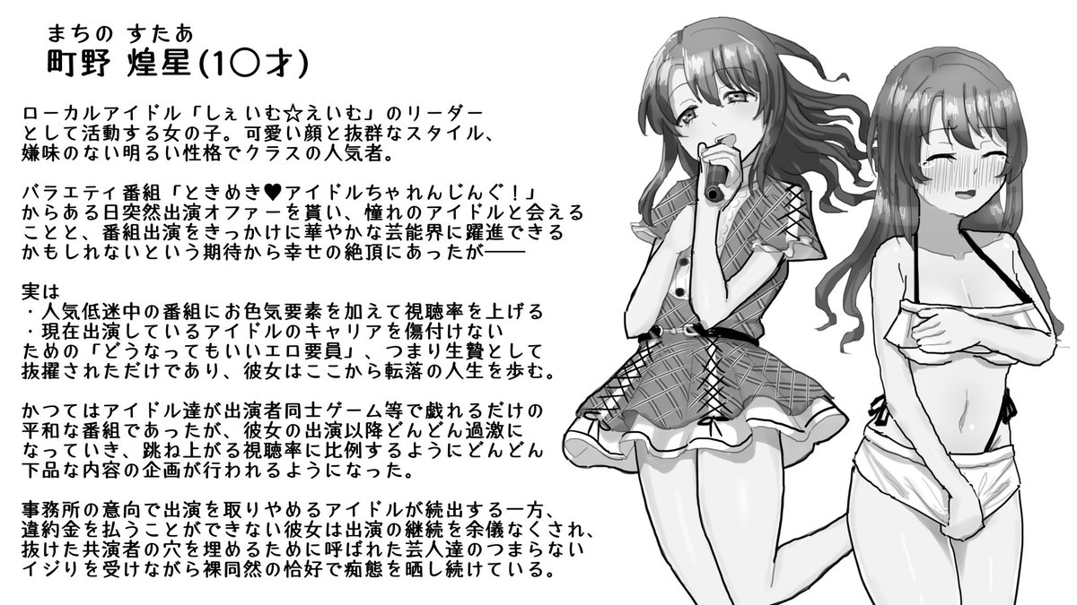 夢と希望を持って芸能界入りしたのに、エロバラエティに出演させられてお茶の間の笑い物にされる女の子。 