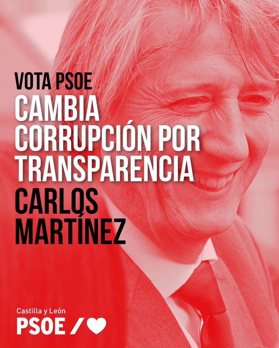 PSOE_CyL's tweet photo. Este 15M, cambia chanchullos y corrupción por transparencia y decencia.

Con @cmmsoria, #CambiemosElFuturo de Castilla y León. https://t.co/sxte3K18Ph