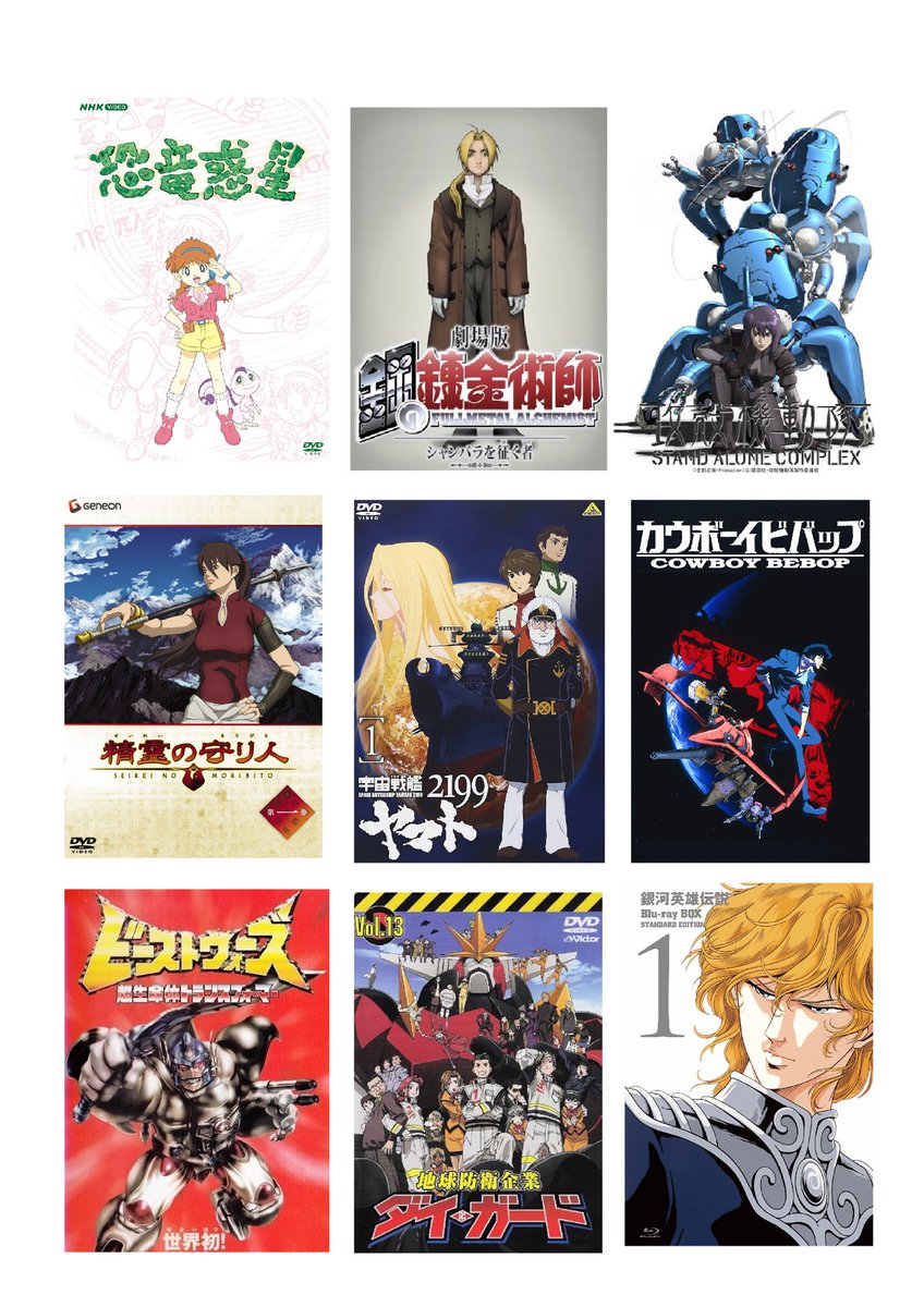 同じノリで「私を構成する9つのアニメ」の画像も作ってみちゃいました🤭
人生で夢中になったアニメシリーズを並べててます🤤
こう観るとめちゃくちゃ男子だな🤣
#私を構成する9つのアニメ （自作）