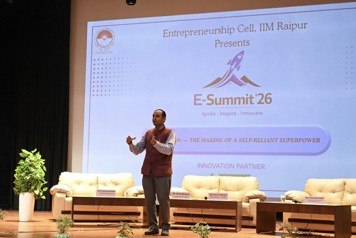 himjosh83's tweet photo. Last month was invited to be #ChiefGuest at the #eSummit 2026 at #IIMRaipur, themed “Udgam - The Making of a Self-Reliant Superpower.”
It was an amazing experience to interact with the such a diverse set of students on the topic closest to my heart #Entrepreunership !!! https://t.co/uS7gCWhUXW