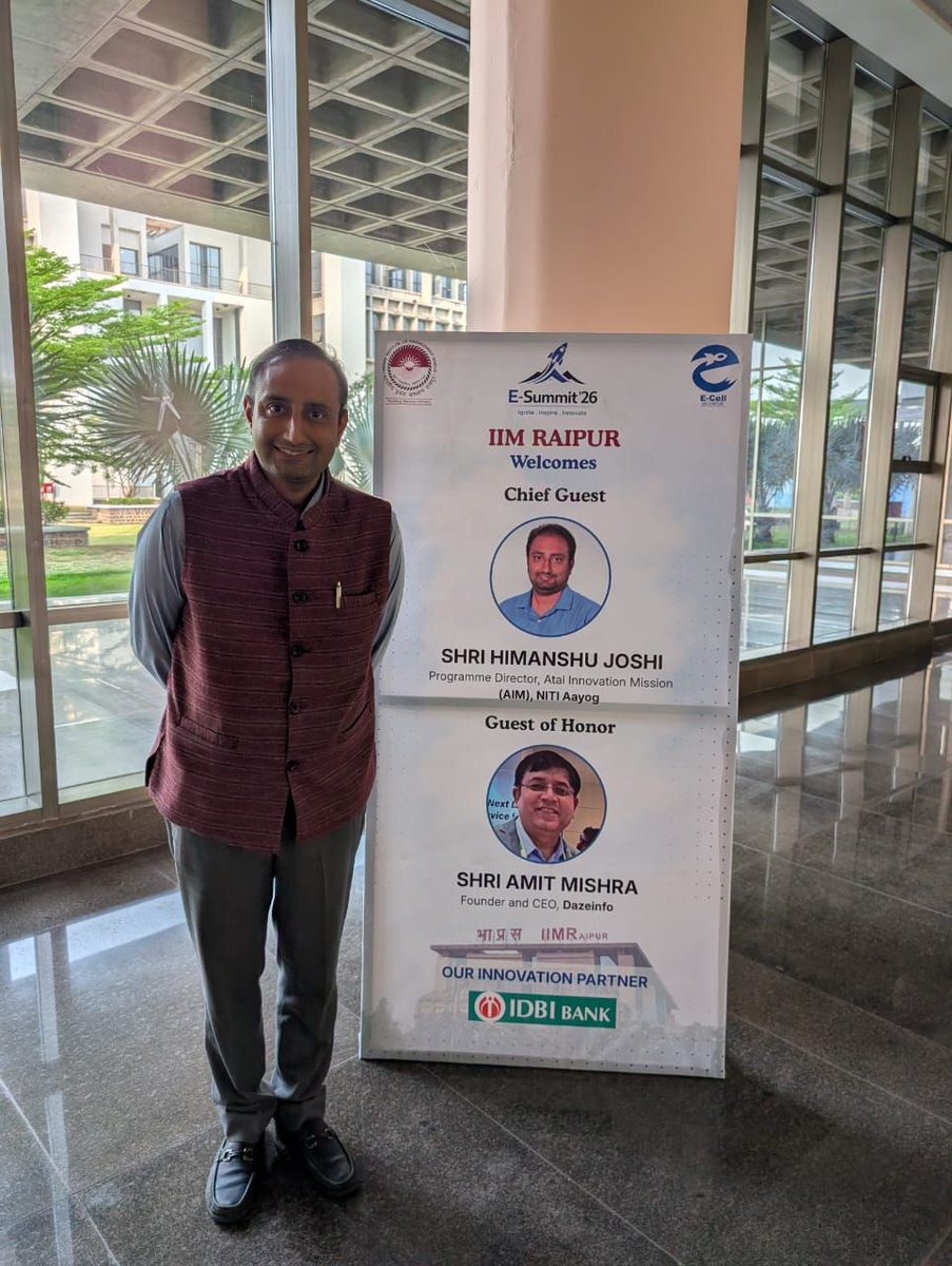 himjosh83's tweet photo. Last month was invited to be #ChiefGuest at the #eSummit 2026 at #IIMRaipur, themed “Udgam - The Making of a Self-Reliant Superpower.”
It was an amazing experience to interact with the such a diverse set of students on the topic closest to my heart #Entrepreunership !!! https://t.co/uS7gCWhUXW