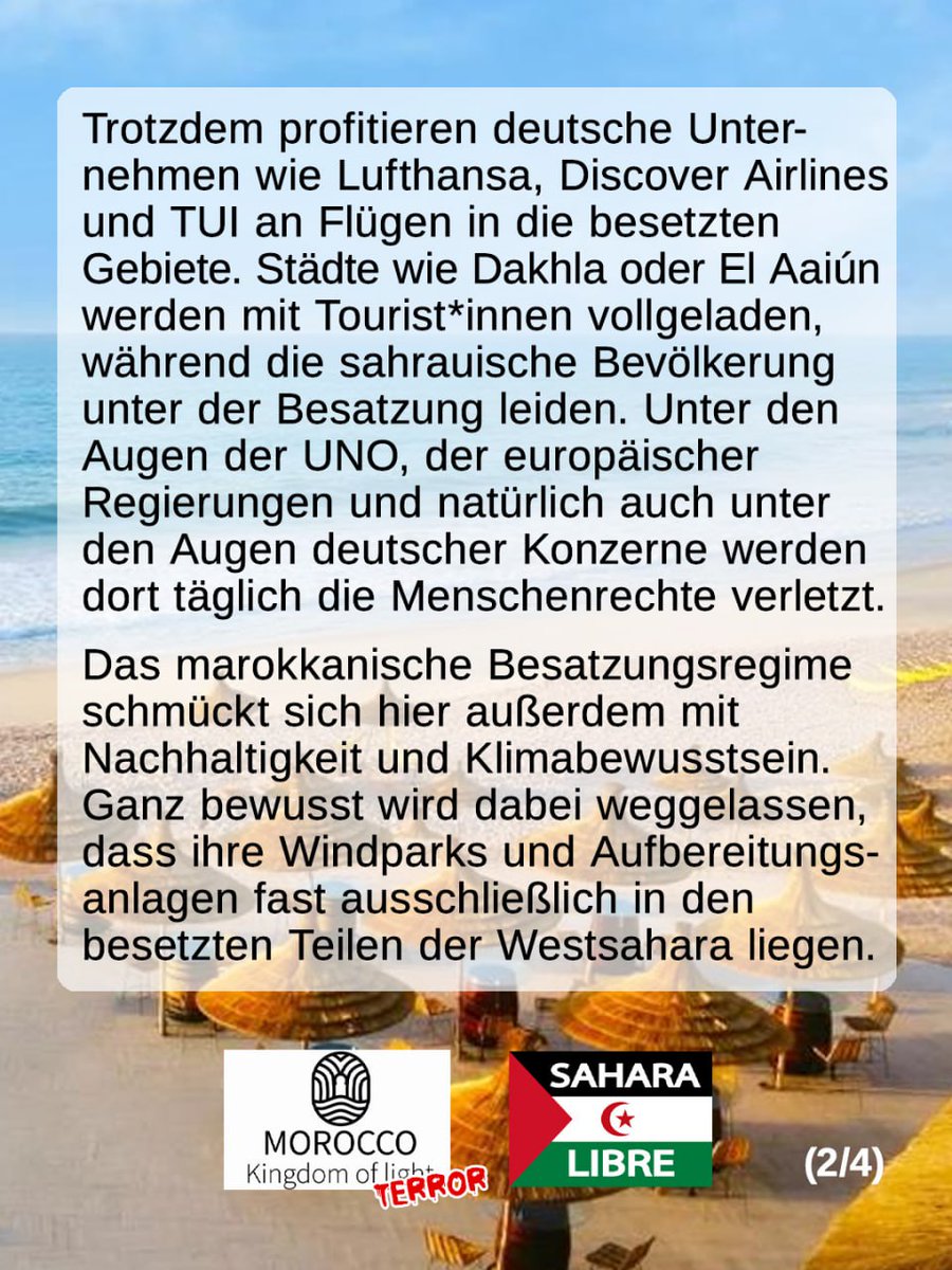 BerlinDemo's tweet photo. 💥Announcement! Wednesday 04.03.2026💥
🇪🇭 ✊🏾Holiday in a torture state? Western Sahara is not Morocco!✊🏾 🇪🇭
Wednesday, 04.03.2026 | 11:00 a.m. | Hammarskjöldplatz 14055 Berlin
📣 Call to action: https://t.co/w3C8wZG0xg - @inter_fhain
#b0403 #FreeWestsahara
1/2 https://t.co/2LluraUtjr