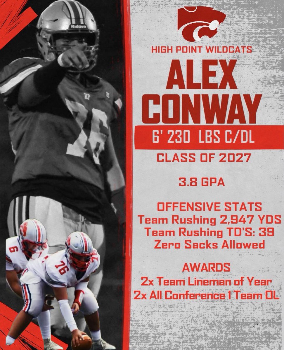 HPFBRecruiting's tweet photo. College Coaches: Class of 2027
Alex Conway 6’ 230 LB  C/DL
2X All Conference Lineman https://t.co/0zZPTpmugW
