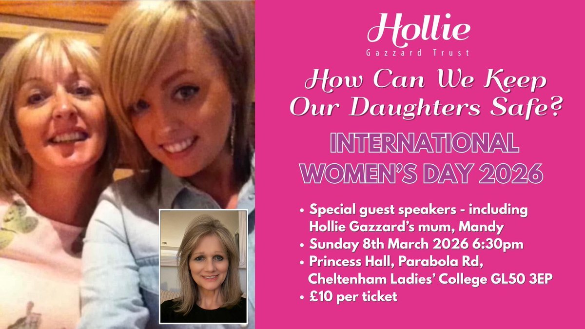 HollieGazzardT's tweet photo. 💜 Join us for a powerful International Women’s Day event as Hollie’s mum, Mandy, shares her story alongside Professor Jane Monckton Smith OBE, Christina Warner and Florence Nyasamo. #IWD2026

Get your ticket: https://t.co/mBGtQFzdEG https://t.co/R9pWRnbxZb