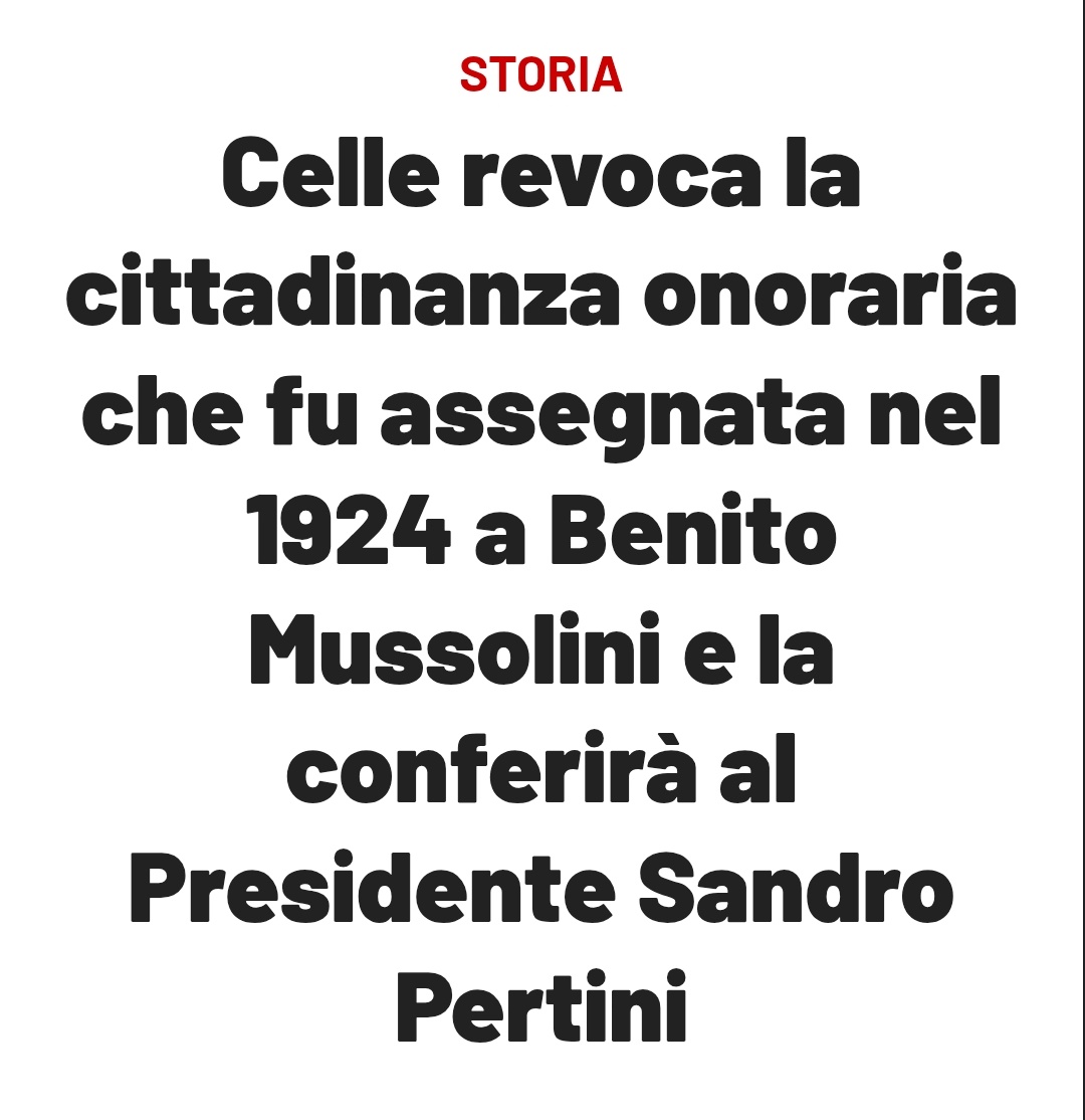 Celle Ligure cancella la cittadinanza onoraria al dittatore fascista Benito Mussolini e la conferisce al partigiano e presidente Sandro Pertini.

Non è solo un gesto simbolico.
È ricordare che l’Italia democratica nasce dall’antifascismo. #matrice