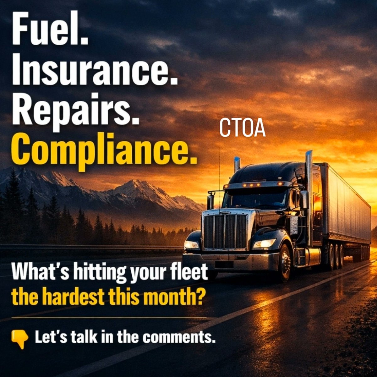 theCTOA's tweet photo. What’s the biggest cost pressure your fleet is feeling this month? Let’s talk in the comments.

#canadatrucking #canadatruckdrivers #canadatruckers https://t.co/aPin3lFRWi