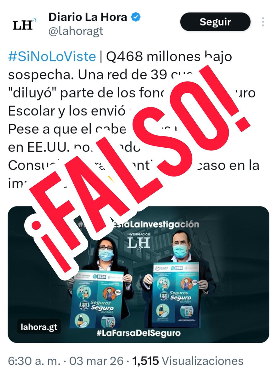 infoyprensa_MP's tweet photo. #MPinforma 📢
El Ministerio Público reafirma su compromiso con los guatemaltecos y rechaza los señalamientos sensacionalistas realizados por el Diario La Hora bajo una supuesta investigación periodística. https://t.co/V6hw6um6QC