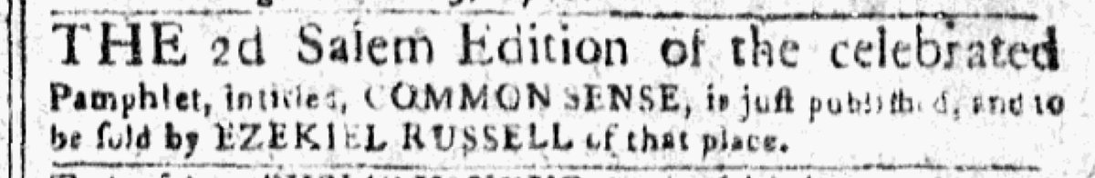 #Adverts250 Project: Special Feature

Advertisements for Thomas Paine's Common Sense Published on March 28, 1776

View them here: adverts250project.org/2026/03/28/adv… (Image: New-England Chronicle, 3/28/1776, <a href="/Readex/">Readex</a>)