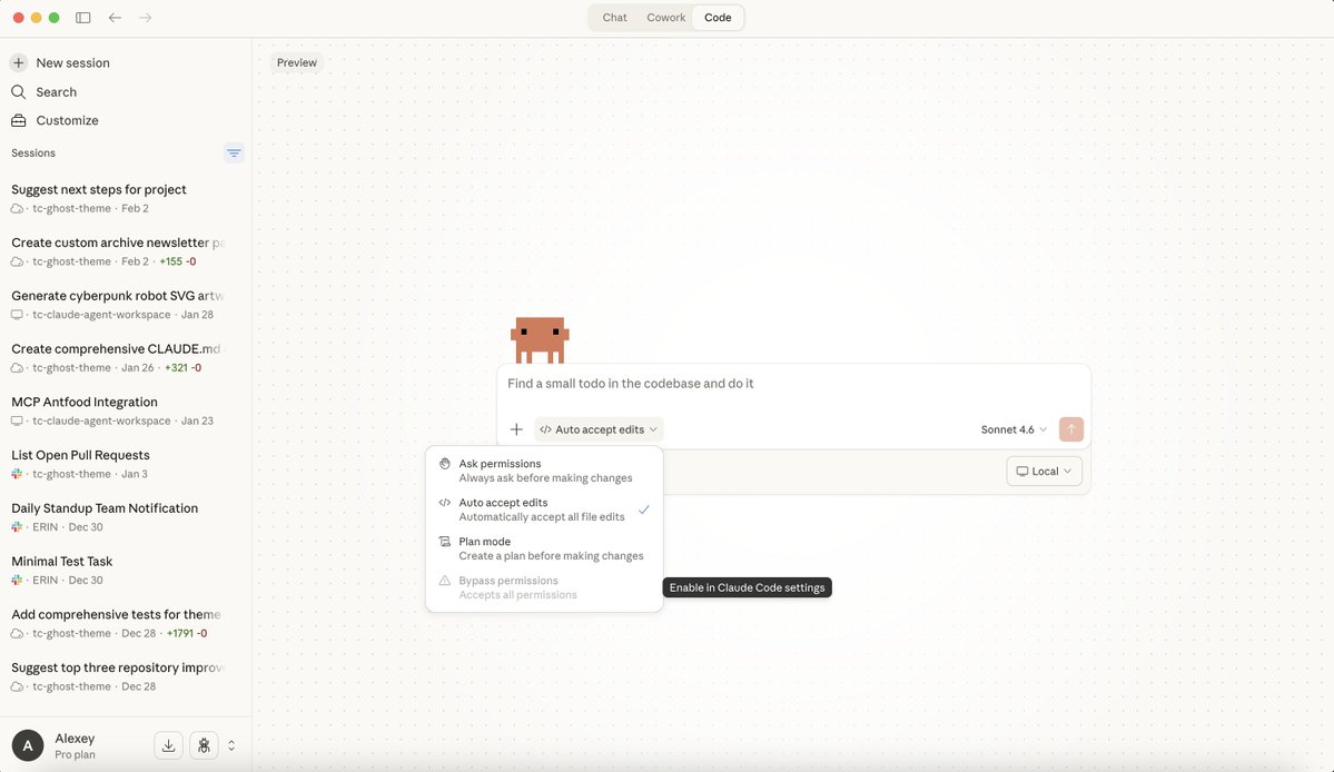 Permissions dropdown