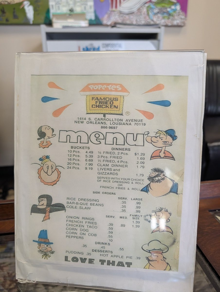 From 1972, the very first menu of Popeyes.