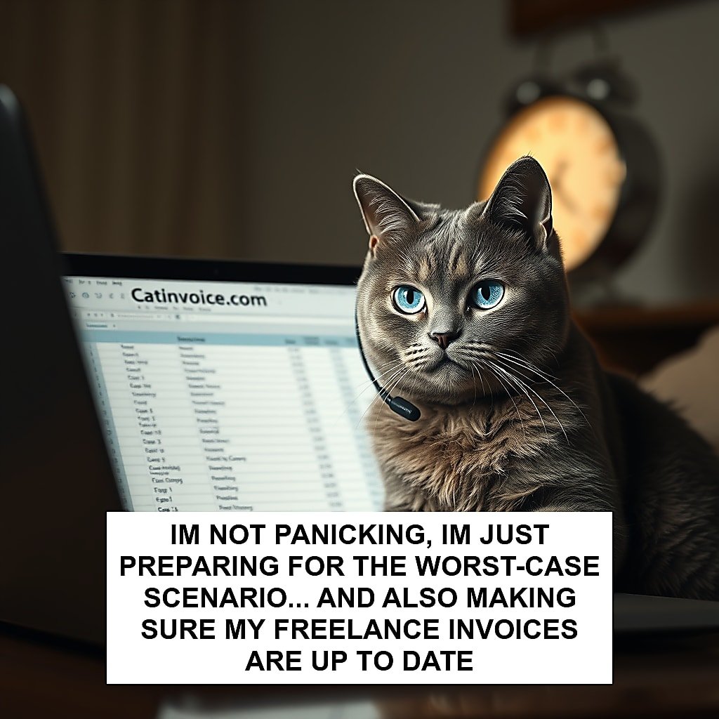 catinvoice's tweet photo. Im not panicking, Im just preparing for the worst-case scenario... and also making sure my freelance invoices are up to date

Don't let anything stop your hustle. Use https://t.co/PGp3LQjDSZ 📷

#MiddleEastUnrest #FreelanceLife #InvoiceReady #CatsofWar #TickingClock #freelance https://t.co/xyV2GWgfX9