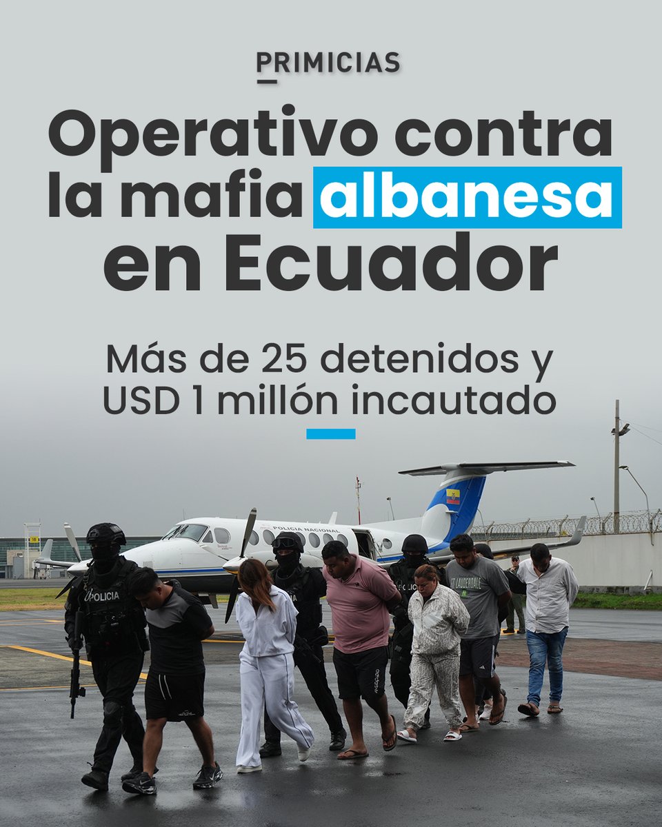 Entre los detenidos por este operativo en Ecuador, que golpea a la mafia albanesa, hay un exasambleísta constituyente, y otros hombres y mujeres de nacionalidad extranjera. prim.ec/bKnr50YoEX6