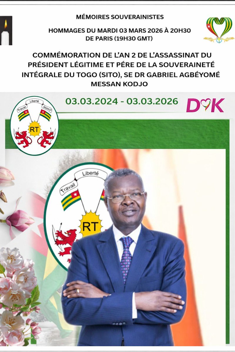 #FreeTogo #SITO 02 ans déjà, le PR légitime du Togo assassiné pour son combat pour la Souveraineté intégrale du Togo, de l’Afrique et ses Îles, et de tous les Peuples sur Terre. Solidarité du Gouvernement légitime du Togo en exil avec l’Iran, le Cuba, le Venezuela, l’AES! <a href="/afpfr/">Agence France-Presse</a>