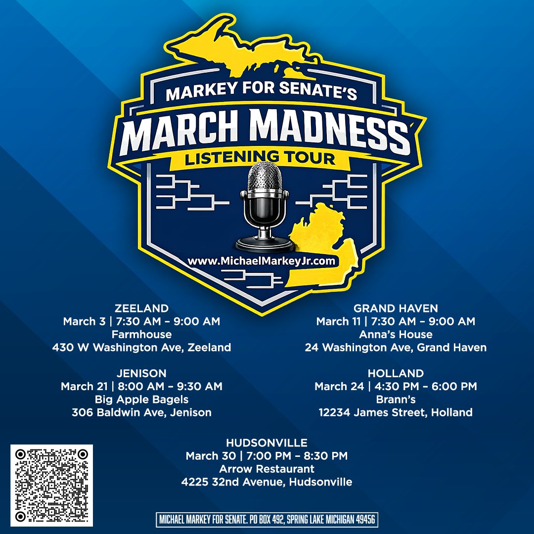 The madness begins! Listening tour stop #1 today in Zeeland. Thank you to all who came out to join us. I look forward to being a State Senator that will bring our party together and ensure victory this November.