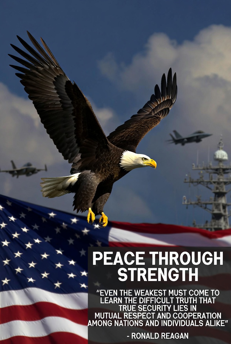 carlopp2's tweet photo. Peace through strength isn't about starting fights—it's about ending them before they begin.  A strong military, unbreakable alliances, and unapologetic American resolve deter tyrants and keep the peace.  Weakness invites war. Strength preserves freedom.  #PeaceThroughStrength https://t.co/RFT2AZUce3