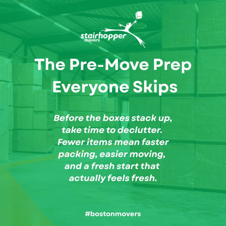 Stairhoppers's tweet image. Before moving day sneaks up on you, clear the clutter. The less you pack, the lighter the load — and the smoother the fresh start.
#DeclutterBeforeYouMove #MovingTips #BostonMovers