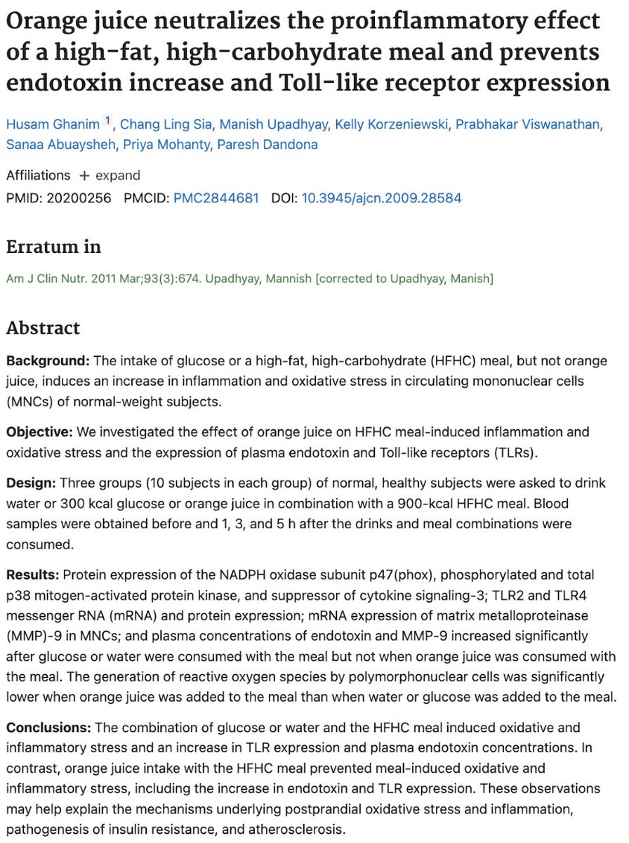StirlingWisdom's tweet photo. 900kcal of McDonalds = health disaster…

But if you drink orange juice with it?

No blood sugar spike.
No inflammation.
No post-meal fatigue.

Here’s the crazy science behind the magic of OJ: 🧵 https://t.co/qhj02YM8Di