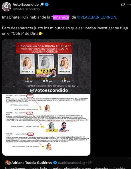 D_buscador's tweet photo. @LaSalitadelSin Nepobaby Adriana Tudela UNA #CAVIAR hecha y derecha.. SÓLO SIRVIÓ pa aprobar LEYES PROCRIMEN y joder el cine regional. Ni siquiera con su OBSESIÓN ELECTORERA pudo. La disque #CONTRARIA absoluta d Cerrón.
OH, CASUALIDAD siempre desaparecía cuando tenía q votar en ese sentido.. https://t.co/O3yMVmliAJ