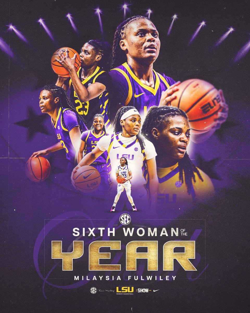 LSUwbkb's tweet image. SEC Sixth Woman of the Year 🙌

MiLaysia Fulwiley is the third Tiger to earn the recognition, joining Sylvia Fowles (2005) and Allison Hightower (2008)!