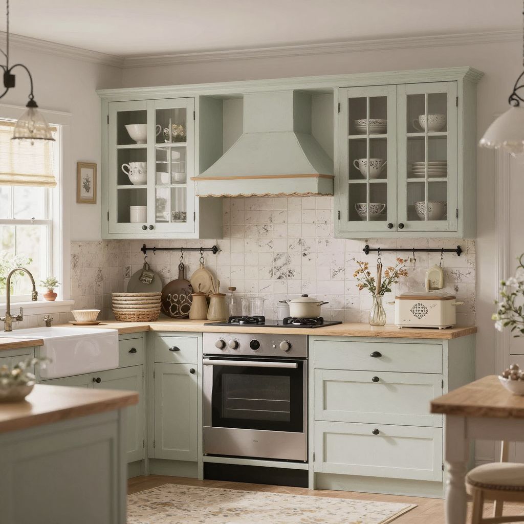 cozyessential07's tweet image. A cottage kitchen filled with charm and character, combining soft colors and vintage-inspired details.

 #CottageKitchen #VintageDecor #CharmingHome #CountryStyle #KitchenInspo #PastelDecor #HomeDesignIdeas #RusticCharm #CozyKitchen #DecorInspiration