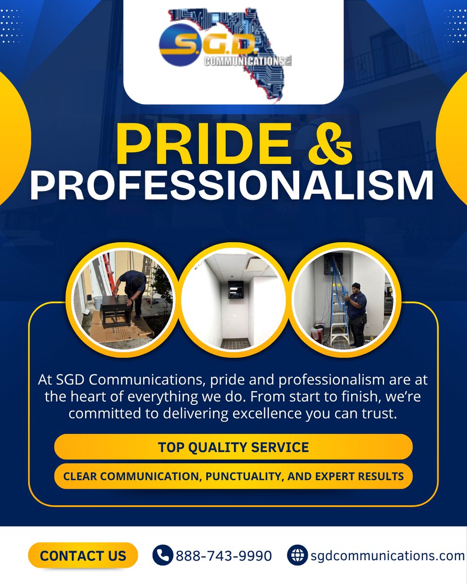 sgdcom1's tweet photo. At SGD Communications, we take pride in every job and bring professionalism to every detail.
Quality work. Reliable service. Every time. 💼🔧📡
#SGDCommunications #PrideAndProfessionalism #TechWithIntegrity https://t.co/Q2x6Bcxbcx