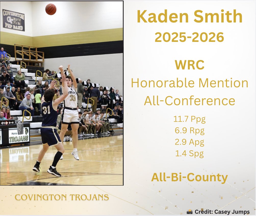 Congratulations to Kaden Smith on earning Honorable Mention All- Conference &amp; and earning All-Bi County. Kaden shot 45% and averaged almost 7 rebounds in WRC play.

📸 credit: Casey Jumps Photography