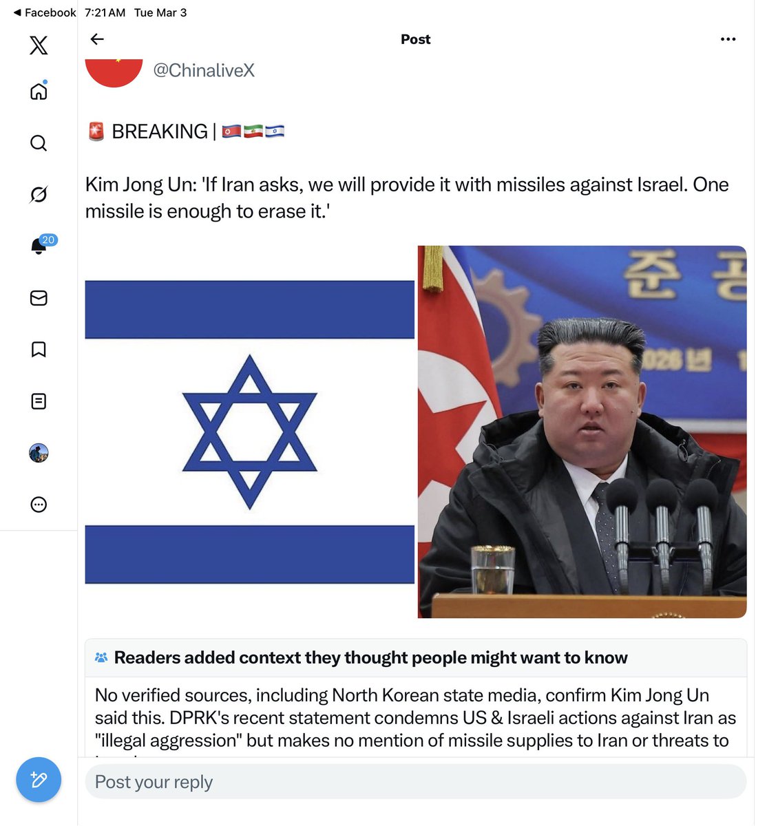 muchmemory's tweet photo. The claim Kim Jong Un offered missiles to “erase” Israel?No credible verification. North Korean media condemned US/Israeli strikes. That’s all-no missile pledge. True, oil-rich destabilize- major powers move. China. Russia &amp; more don’t waste vacuums. The Middle East is layered. https://t.co/QeCLCrIArC