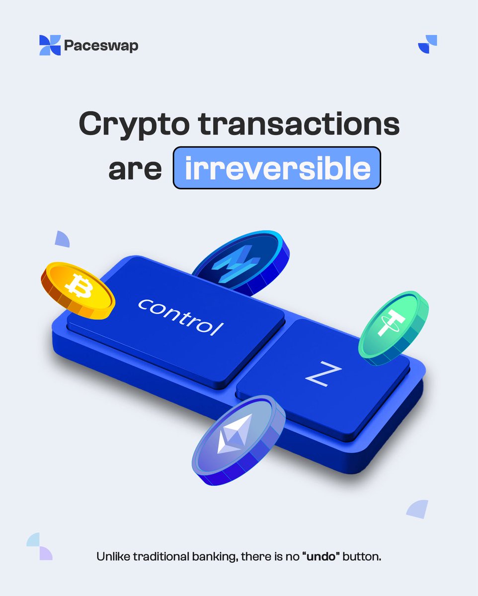 paceswap's tweet photo. In traditional banking, a mistake is a phone call away from being fixed. In crypto, your security and accuracy are in your hands. There is no "undo" button once the block is mined, so double-check those addresses!
#Paceswap #CryptoSecurity #BeYourOwnBank https://t.co/Nho4ZJGWxl