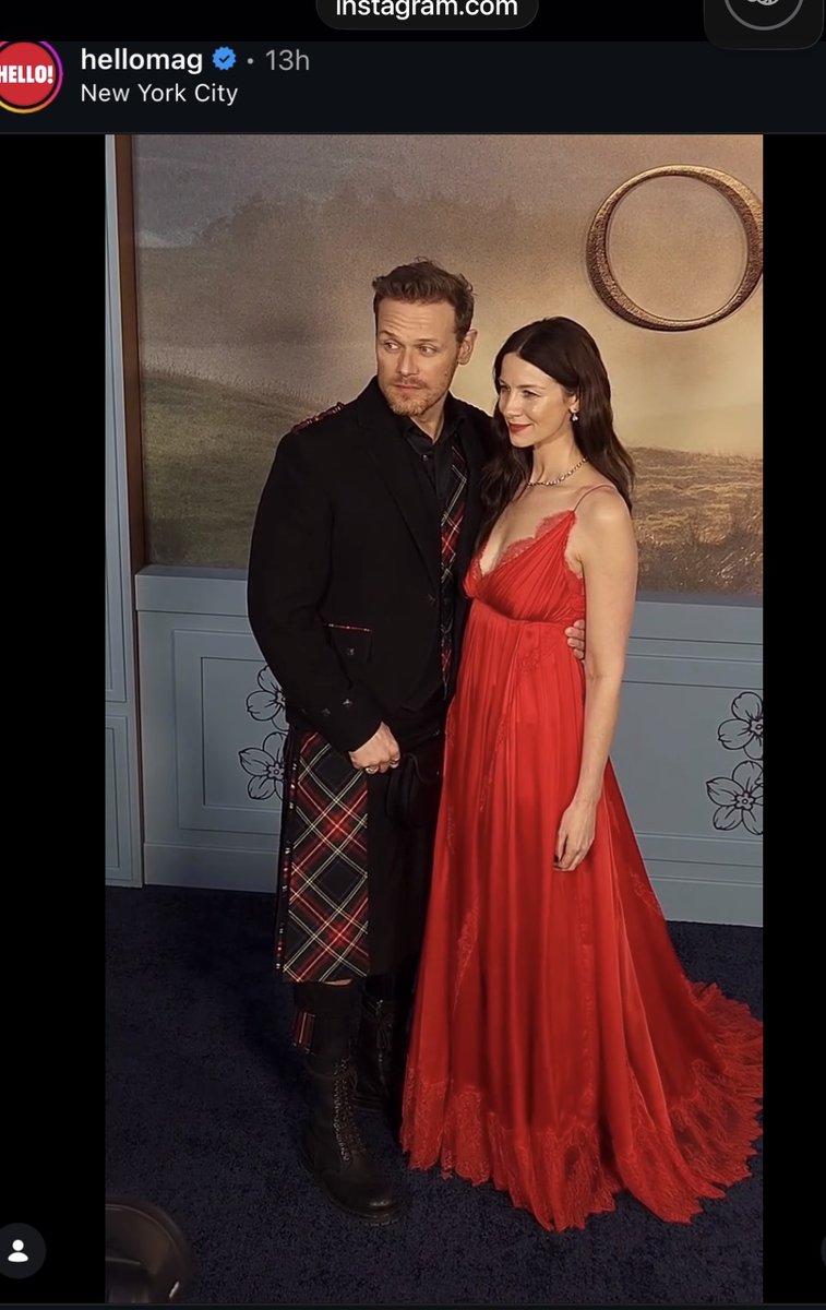royalwhisper's tweet photo. Outlander fans:❤️❤️ “Claire and Jamie forever! Sam Heughan and Caitríona Balfe dressed to impress for the Outlander season eight premiere #NYC #Hellomag https://t.co/XuNW2yLclL