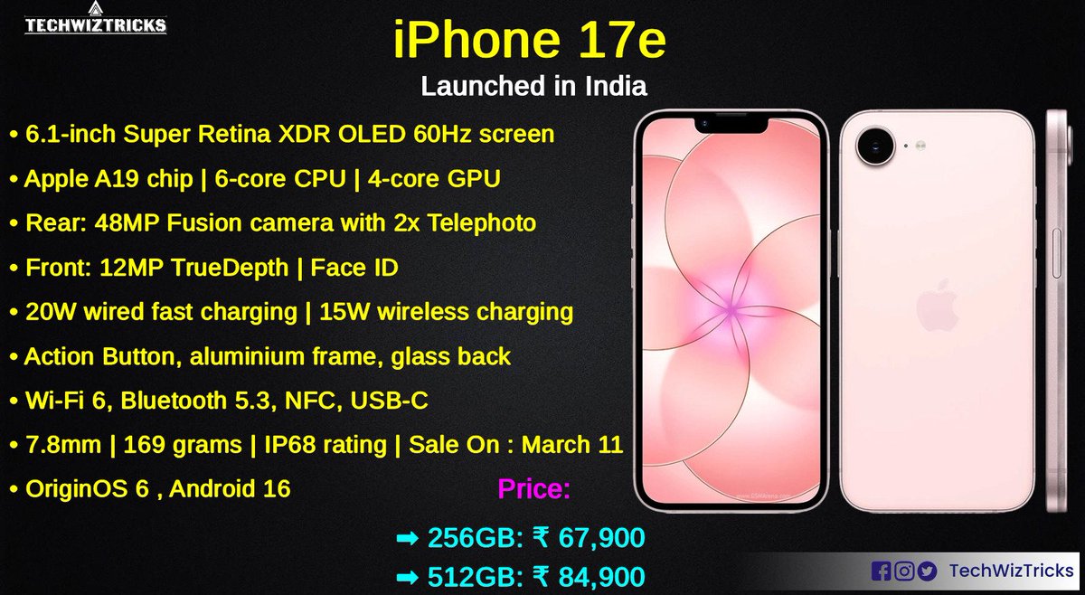Techwiztricks's tweet photo. Just launched the new iPhone 17e! 🤩 This next-gen device is pure elegance, blending incredible tech with stunning style. 📱 It’s truly the future in your hands. ✨ #iPhone17e #iphone17 https://t.co/e4dw8SrMVq