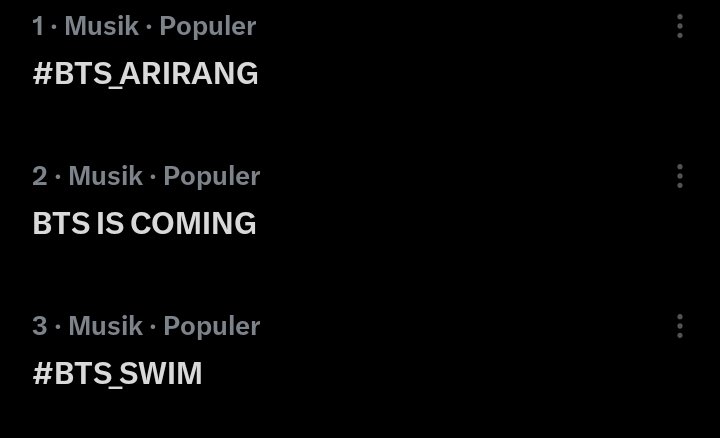 apobangpobase's tweet photo. OMG, trending Indonesia right now 

SWIM IS COMING 
ARIRANG TRACKLIST
ARIRANG IS COMING 
BTS IS COMING 
#BTS_ARIRANG #BTS_SWIM https://t.co/LfLIoaBMEt
