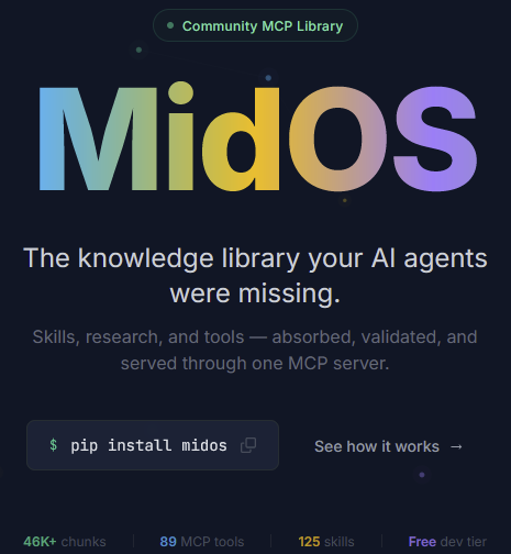LeanMsr's tweet photo. Estuve construyendo MidOS — una knowledge library para agentes de IA.

  Alpha pero funcional. Sandbox abierto para probar y dejar feedback.

  https://t.co/r0yTQhmofr https://t.co/nYQjeh90bO