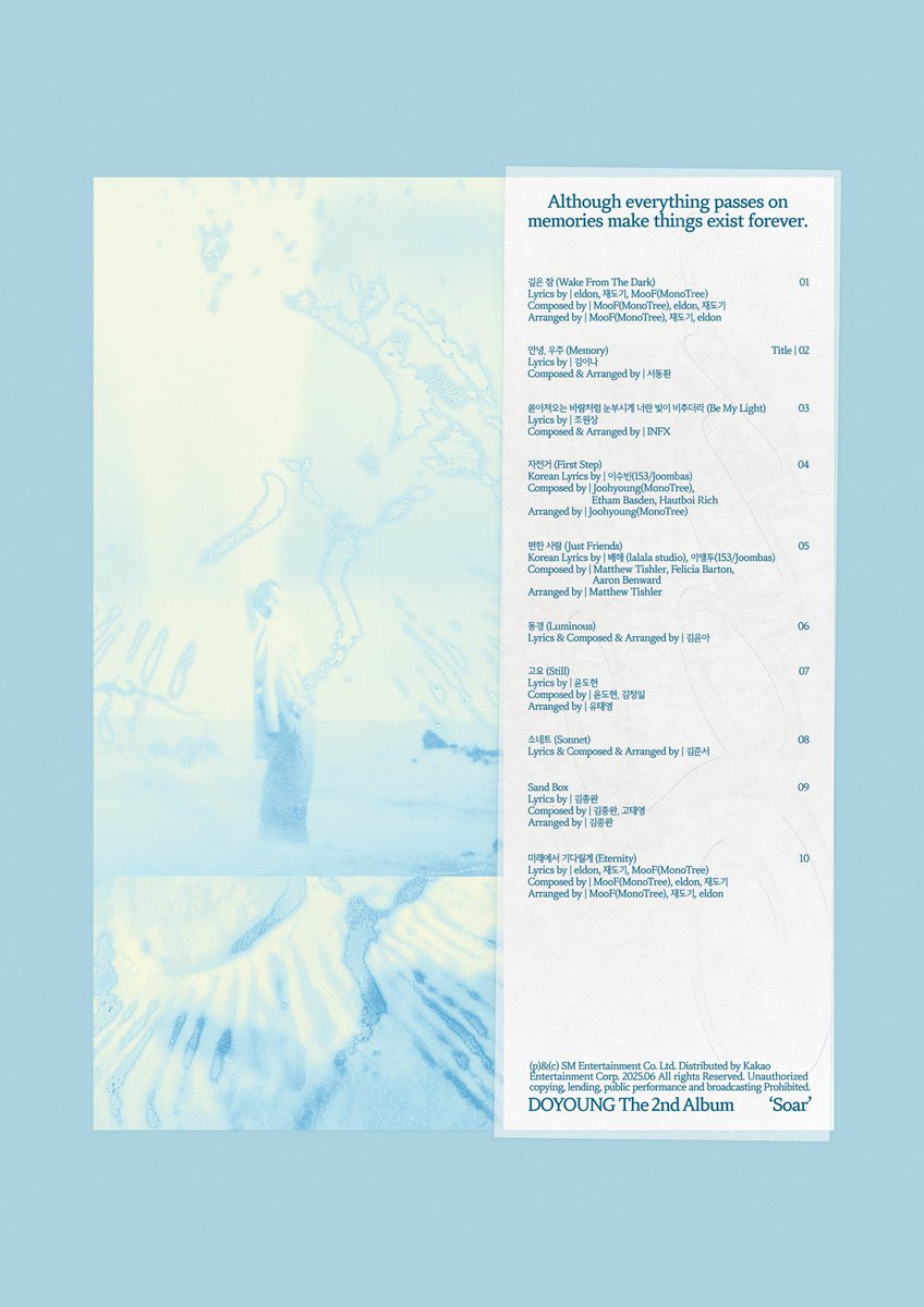 ฉันคิดถึงอะไรแบบนี้มาก เวลาปล่อยอโซโล่สิ่งแรกที่เห็นแล้วตื่นเต้นสุด ๆ คือ Tracklist Poster นี่แหละ แค่เห็นรายชื่อคนแต่งเพลงก็รับรู้ได้ถึงคุณภาพของเพลงแล้ว คนที่ทำเพลงให้โดยองก็เป็นคนที่ฮีชอบผลงานของเค้าอยู่แล้ว ได้ร่วมงานกับคนเก่งๆ ทั้งนั้นเลย