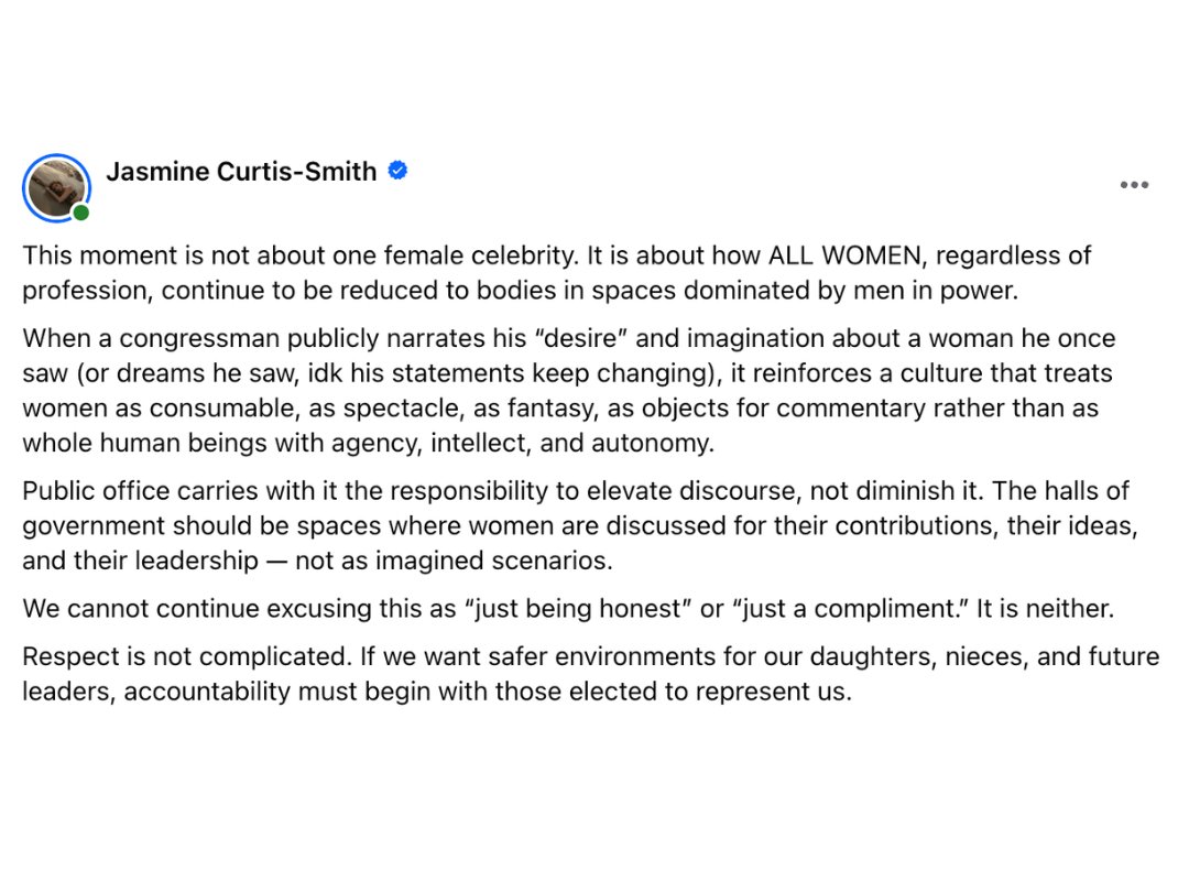 'IF WE WANT SAFER ENVIRONMENTS FOR OUR DAUGHTERS, NIECES, AND FUTURE LEADERS, ACCOUNTABILITY MUST BEGIN WITH THOSE ELECTED TO REPRESENT US.'

Jasmine Curtis-Smith posted a message on her Facebook account following  Congressman Bong Suntay's remarks toward her sister, Anne Curtis,