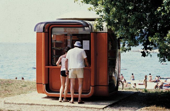 K67 Kiosk, a legendary piece of modular industrial design created by Slovenian architect Saša J. Mächtig in 1966. All over Yugoslavia they were used for everything from newspaper stands and tobacco shops to ticket booths and fast-food stalls.