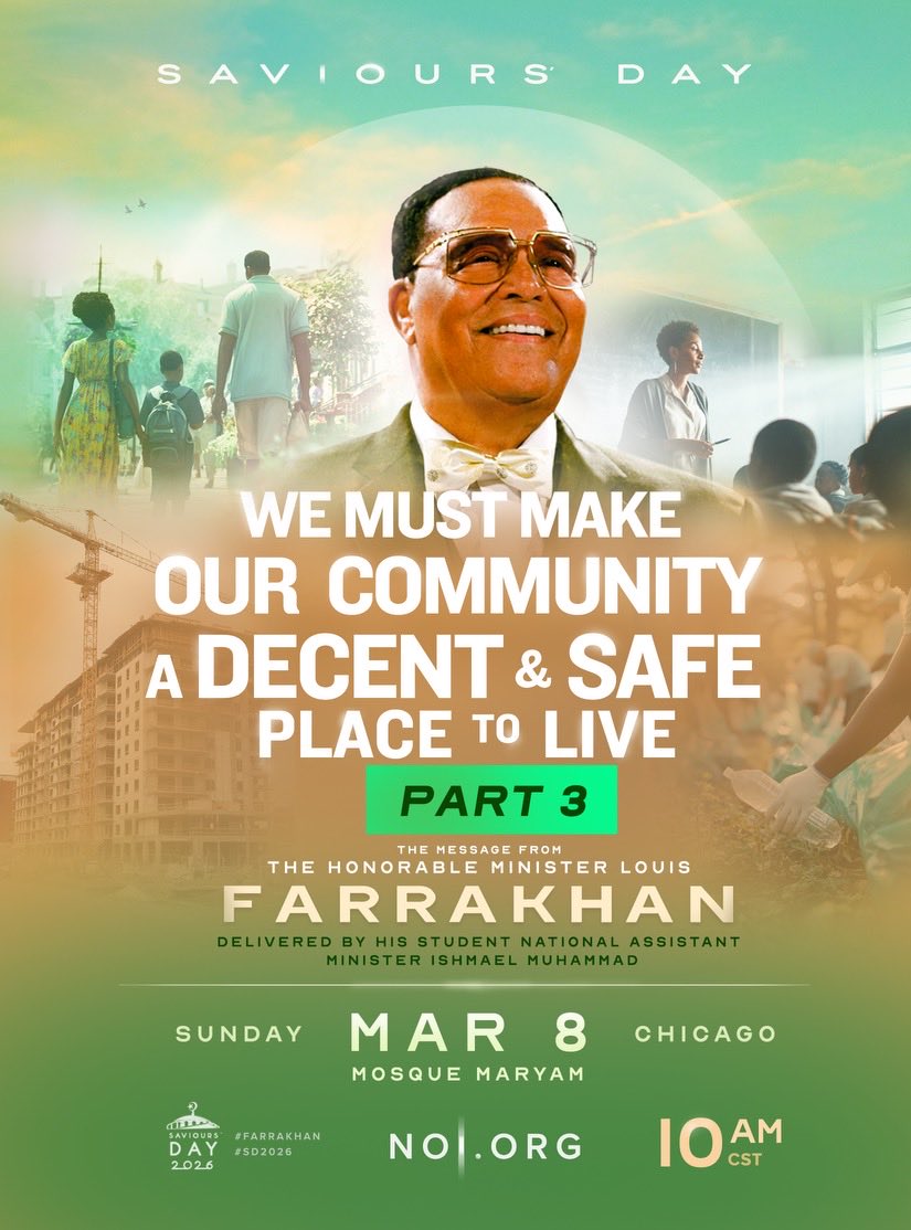 Part 3 of the powerful and historic Saviours’ Day 2026 address delivered by <a href="/minishmael/">Ishmael Muhammad</a> is happening this Sunday 🤩 

Be our special guest and join us at the headquarters of The Nation of Islam!

📍 7351 S. Stony Island, Chicago IL

📱 💻 media.noi.org 

#NOISundays