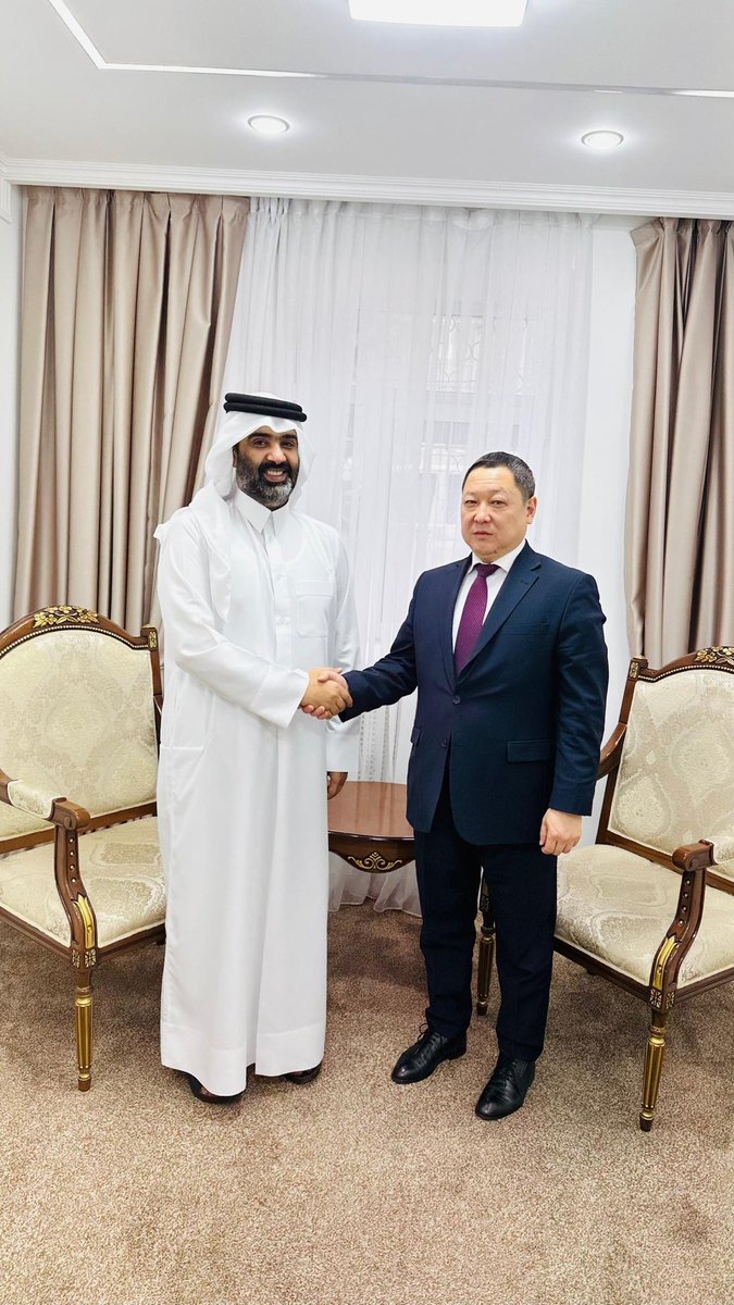 QatarEmb_Bsk's tweet photo. استقبل سعادة السيد/ أيبيك توقتوبولوتوف، مدير الدائرة السياسية الرابعة بوزارة الخارجية في الجمهورية القرغيزية، اليوم الثلاثاء الموافق 03/03/2026م،  السيد/ ناصر محمد أبو صلعه، القائم بالأعمال بالإنابة بسفارة دولة قطر لدى الجمهورية القرغيزية، 

 جرى خلال اللقاء بحث سبل تعزيز العلاقات الثنائية بين البلدين.

#الخارجية_القطرية